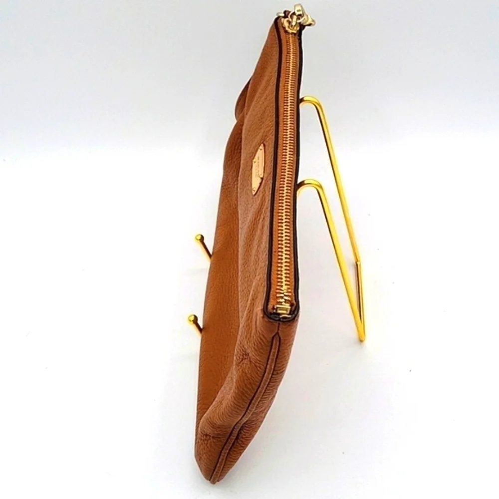 MICHAEL KORS Camel Leather Large Wristlet Cars Holder and Zipper pouch inside